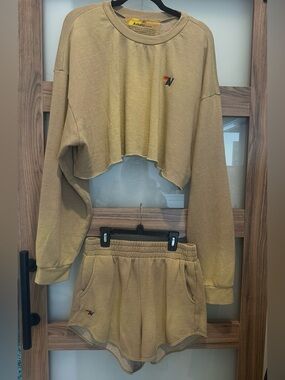 NWOT SET Aviator Nation Women's Faded Tan Athletic Shorts and Top